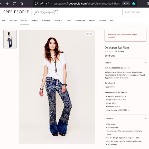 Rare Free People Discharge Bali Flare Jeans Sz 26 - Picture 15 of 16